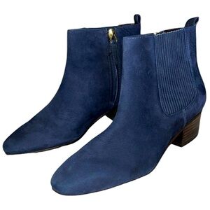 Talbots navy blue stacked heel zip closure suede ankle boot Sz 7m